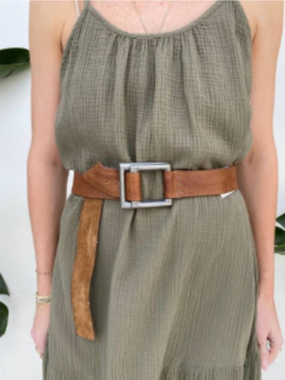 We The Free Rowan Leather Belt Brown Square Buckle Pull Through M/L